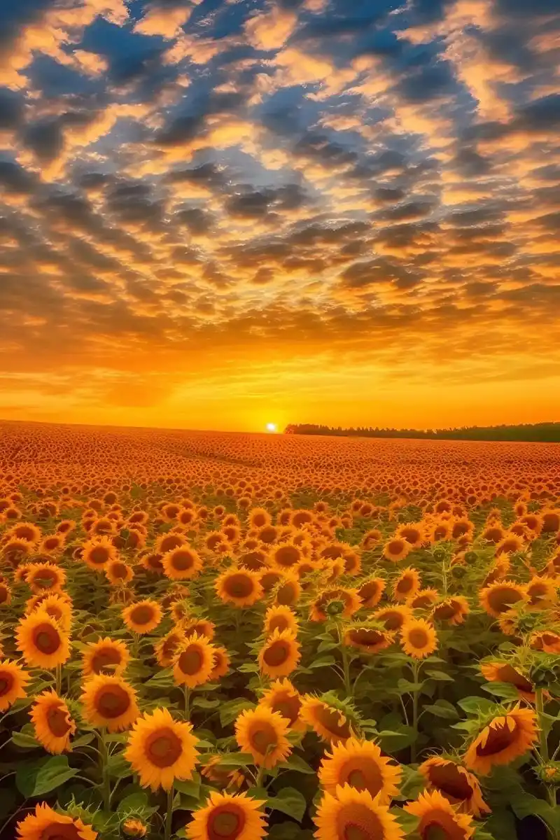 满山遍野的向日葵和金黄的晚霞,将夏日的温暖与美丽尽情展现#图 - 抖