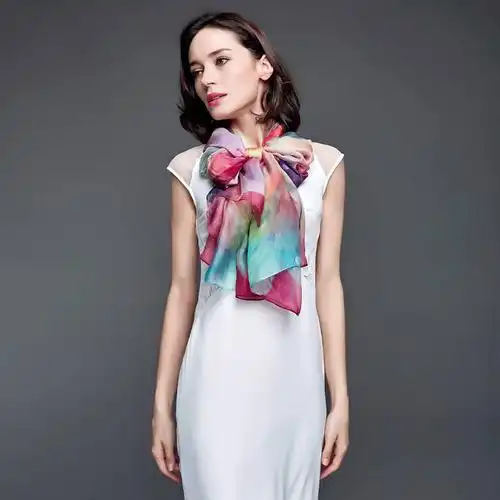 宝盛祥女士真丝丝巾雪纺加长围巾空调披肩两用纱巾 五彩斑斓s9126