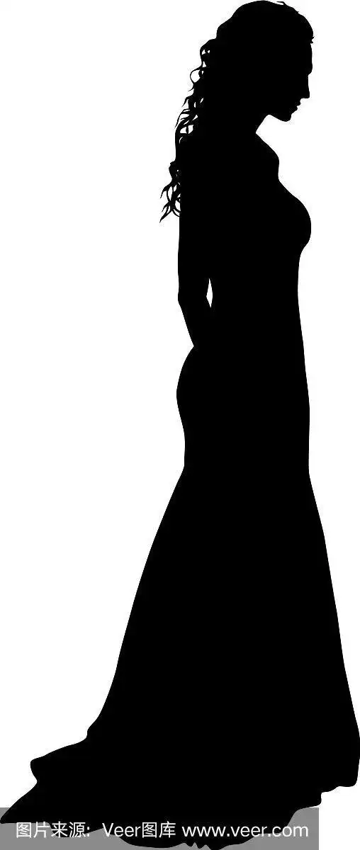 白色衣服上美丽女孩的黑色剪影