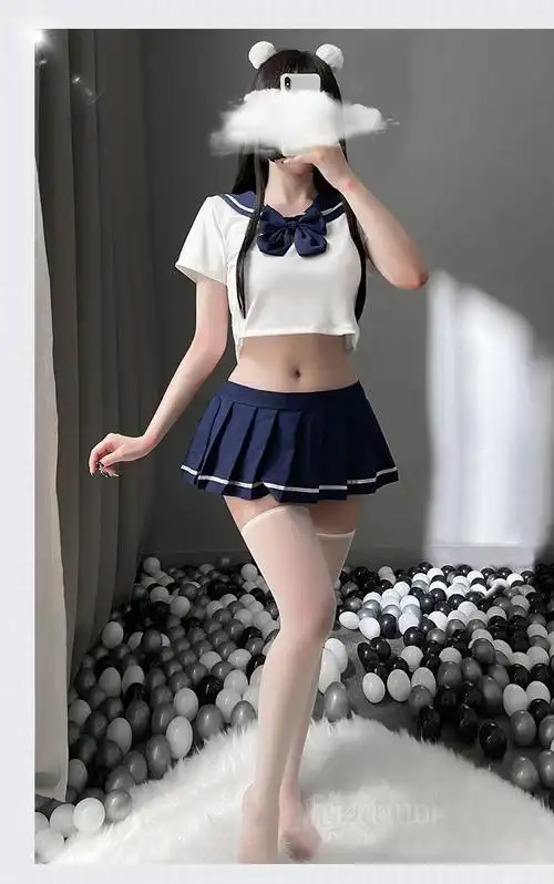 水手服情趣女性感水手学生装小胸jk制服百褶裙软妹可爱套装 黑白