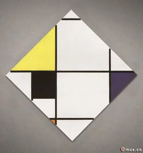 《黄,黑,蓝,红与灰的菱形构成》