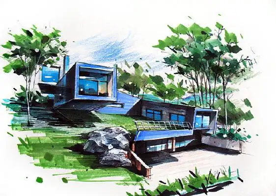 创意集装箱建筑彩色手绘