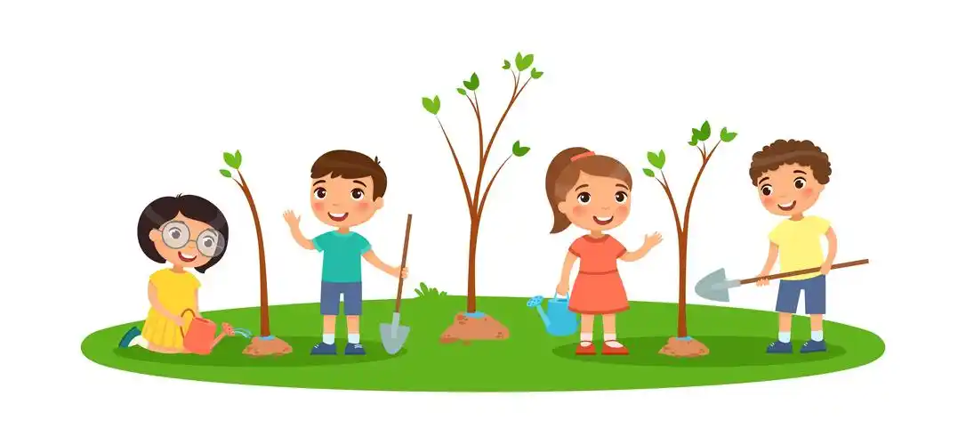 卡通儿童植树素材