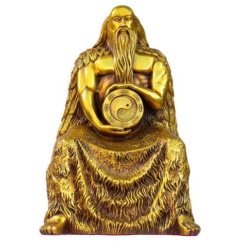 纯铜人王伏羲坐像摆件太极八卦祖师神像人文装饰摆件