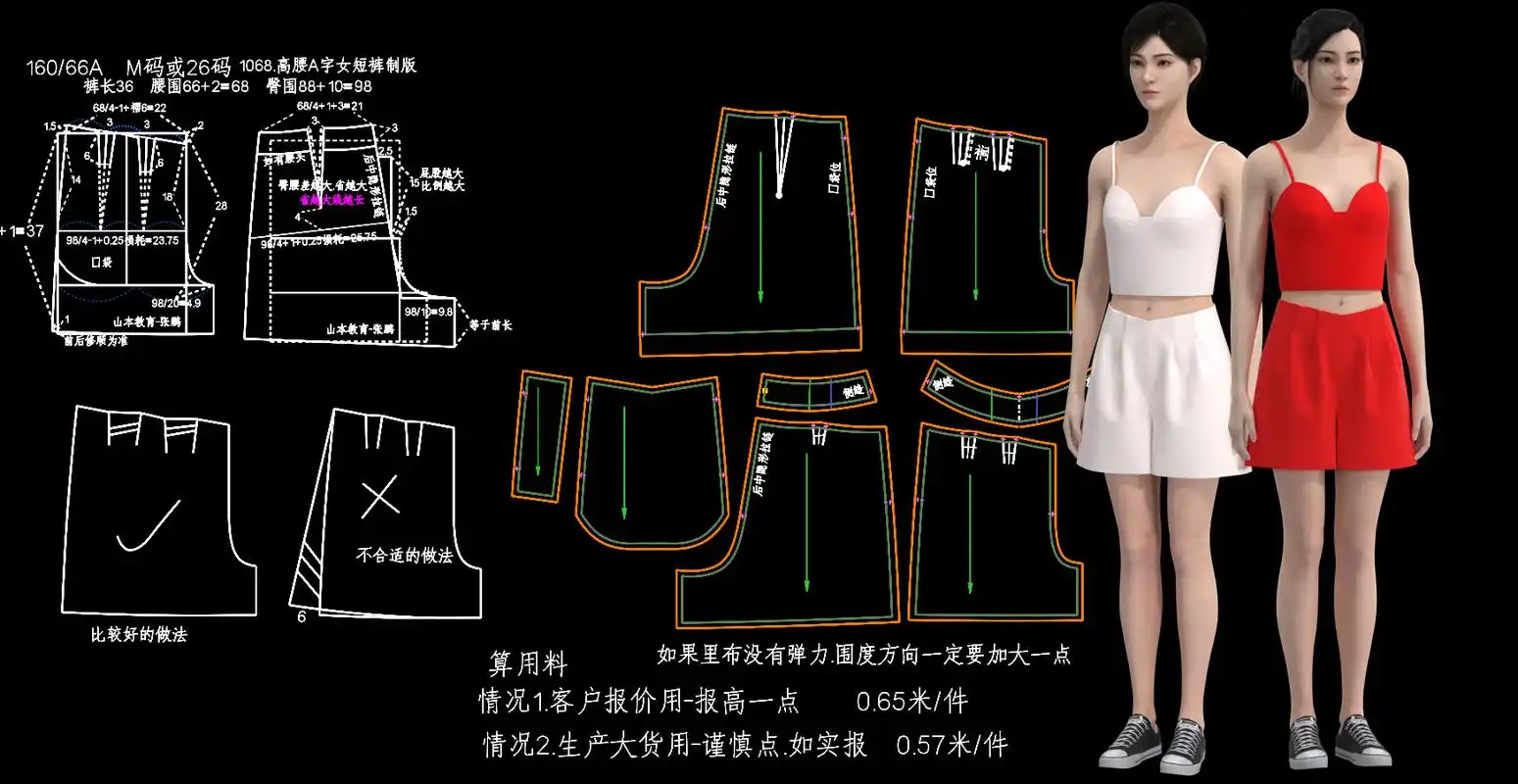 高腰a字女短裤 褶裥制版 服装设计裁剪制版裁剪图