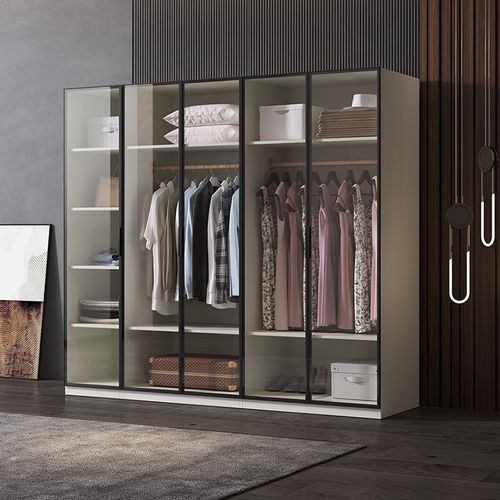 全铝家具定制亮光玻璃门金属衣柜卧室铝合金衣柜收纳衣橱全铝衣柜
