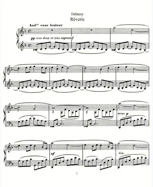 德彪西的梦幻曲reverie作于1890年