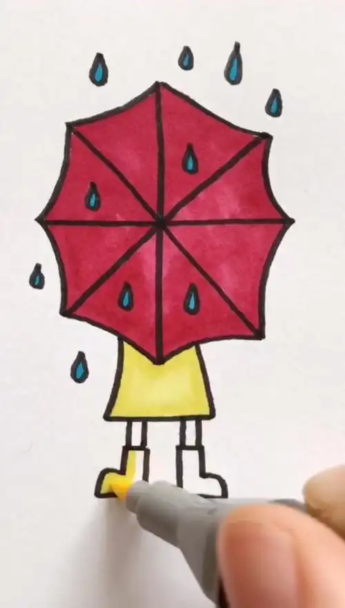 简笔画超简单的打伞小姑娘一看就会