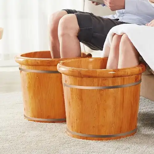 香柏木泡脚木桶30cm木质足浴盆过小腿实木洗脚桶法耐家用泡脚盆高深桶