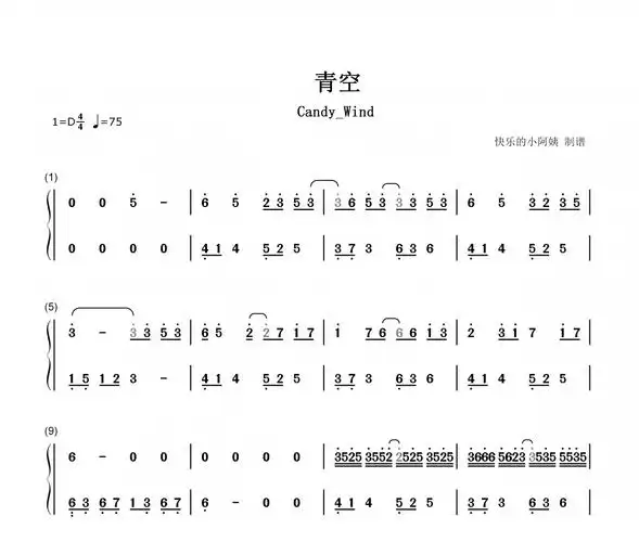青空-数字双手简谱 candy_wind《青空》简谱