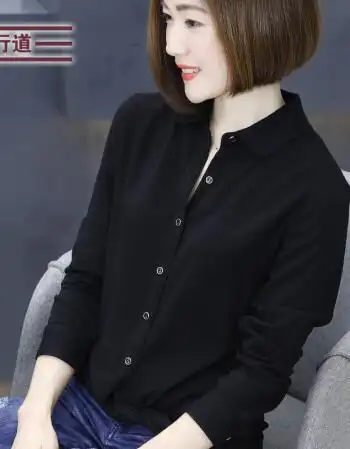 道2022新款衬衫女装上衣服休闲宽松外套长袖娃娃领韩版休闲衬衣黑色l