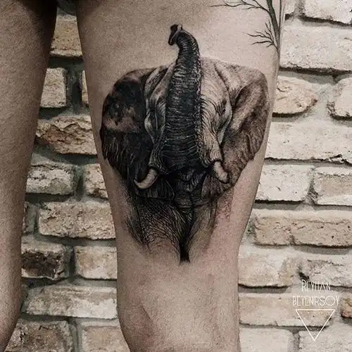 大腿欧美大象纹身图案
