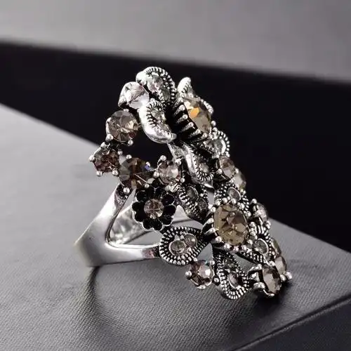 时尚流行食指戒指女潮人个性复古镂空花百搭朋克欧美夸张指环饰品