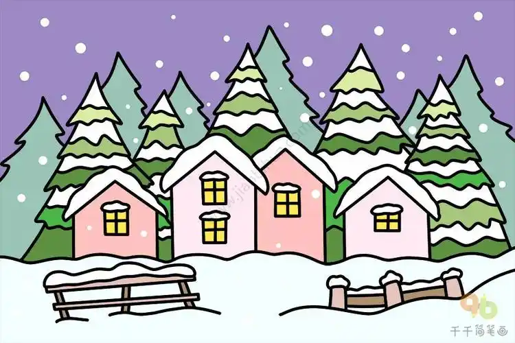 雪压屋顶简笔画 简笔画图片大全-普车都
