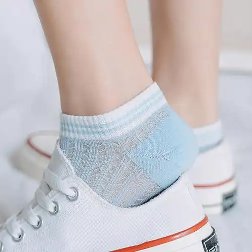 袜子女短袜浅口夏季超薄款棉袜夏天网纱镂空网眼透气船袜配小白鞋