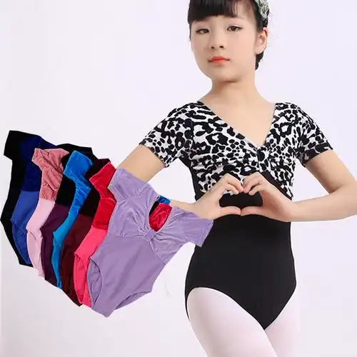 儿童舞蹈练功服夏丝绒拼接短袖连体女童芭蕾儿童演出服