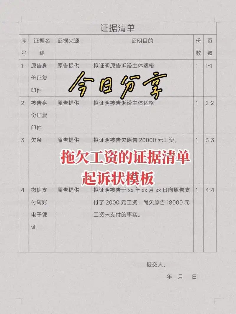 分享拖欠工资纠纷的证据清单起和诉状模板.#拖欠工资 #欠款纠 - 抖音