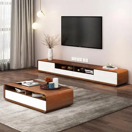 岩板电视柜茶几组合2021年新款客厅现代简约实木地台电视机柜轻奢