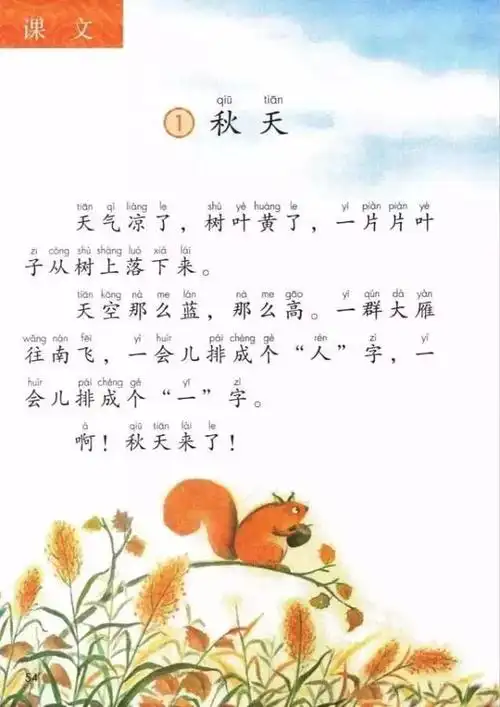 部编版一年级上册第1课秋天知识点