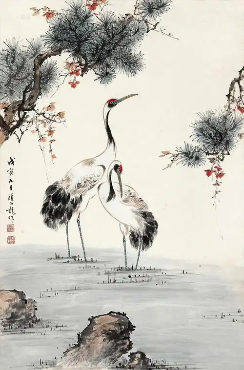 0214 1938年作 松鹤图 镜心 设色纸本