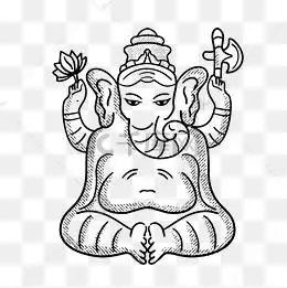 手绘卡通象神印度动物插画