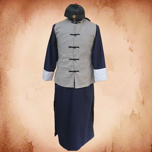 北全民国装清朝古装长衫马甲套装管家服装中式长袍大褂演出服老爷衣服