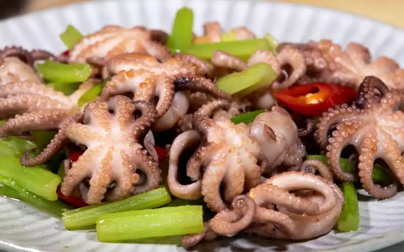 家常海鲜做法清炒小章鱼,芹菜炒八爪鱼出锅的味道鲜嫩香脆好美味_哔哩