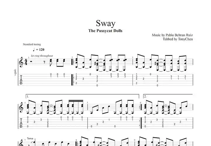 sway吉他谱_the pussycat dolls_c调指弹吉他谱 - 吉他世界