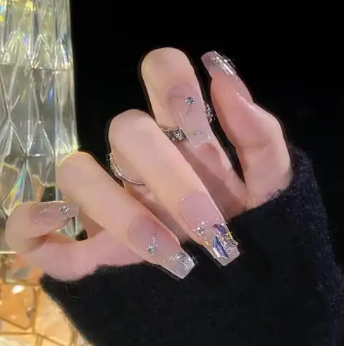 伊夏24片闪粉碎钻穿戴甲 穿戴式美甲贴片气质仙女ins链条带钻蝴蝶结中