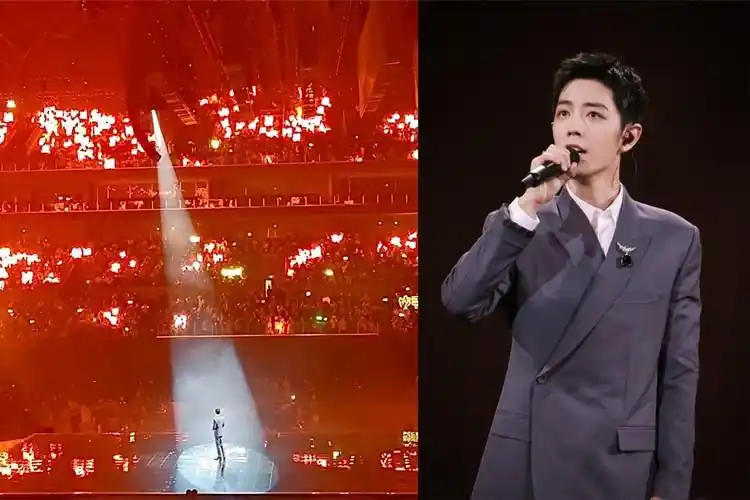 出现的瞬间灯牌亮起粉丝汇聚出的红海让肖战在舞台上哽咽