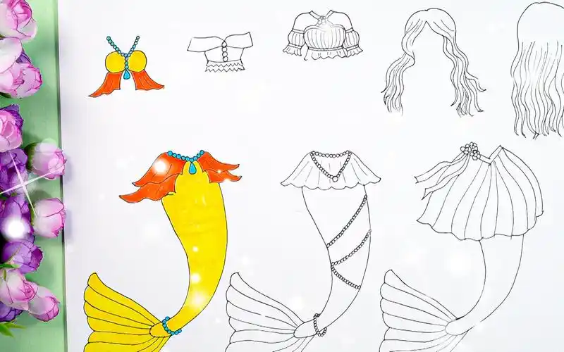 手工纸娃娃玩具:纸娃娃装扮,简单制作美人鱼不同服装