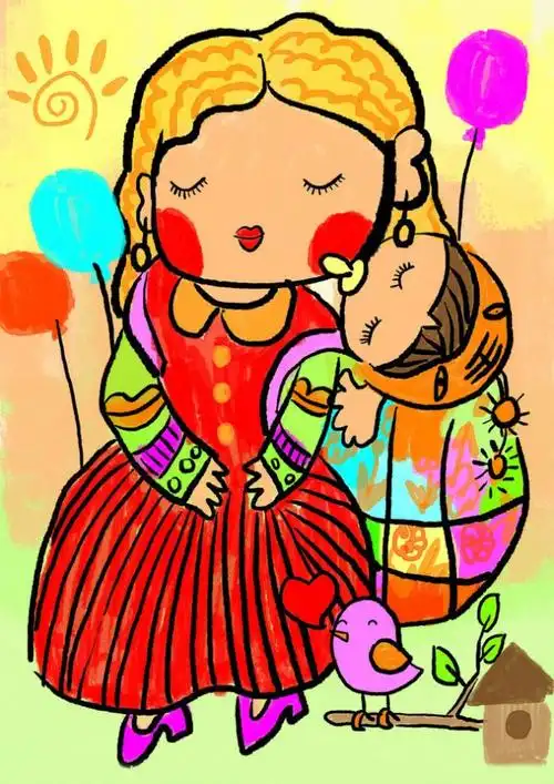 温馨妈妈带着孩子的儿童画优秀作品妈妈和宝宝的爱的儿童画