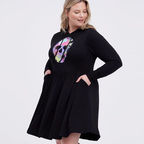 200斤大码女装胖m外贸出口欧美骷髅头黑色连帽卫衣收腰字连衣裙秋