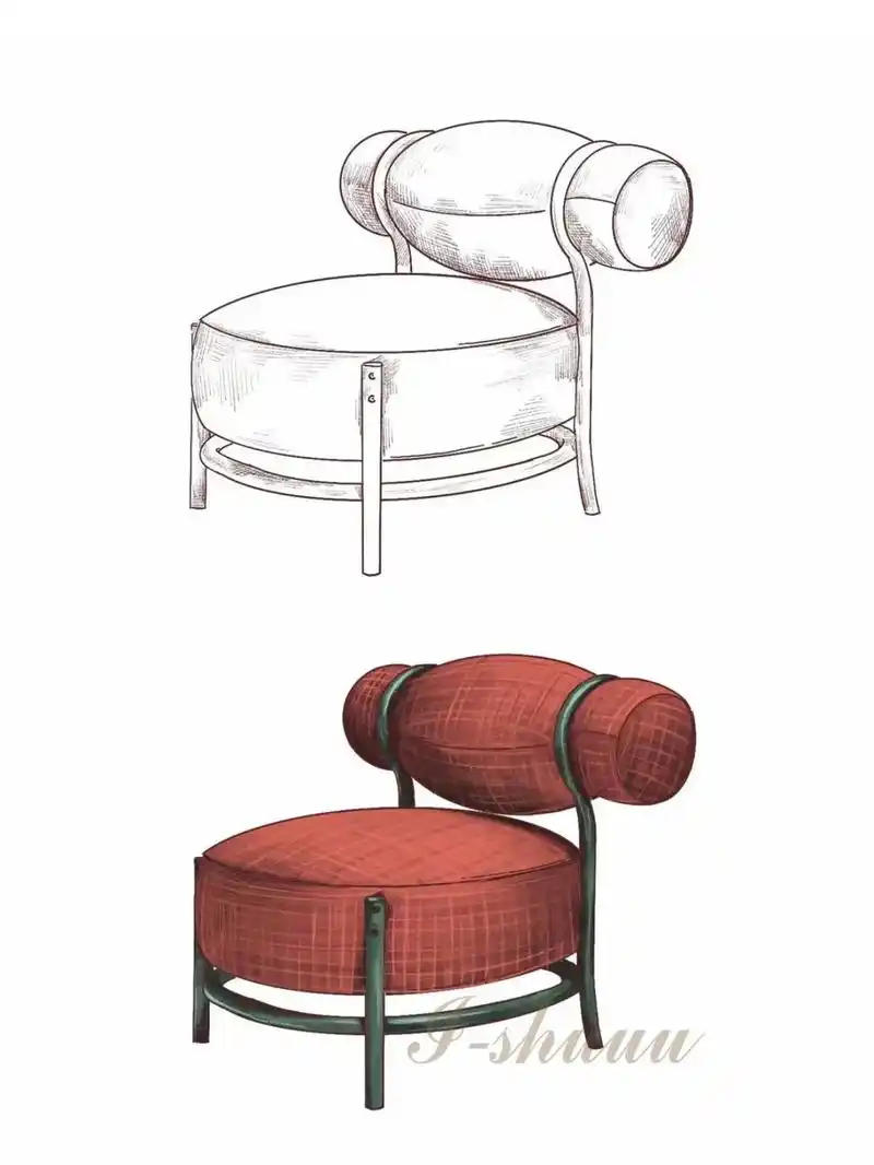 【现代小沙发家具单体 手绘线稿】 工具:procreate  - 抖音