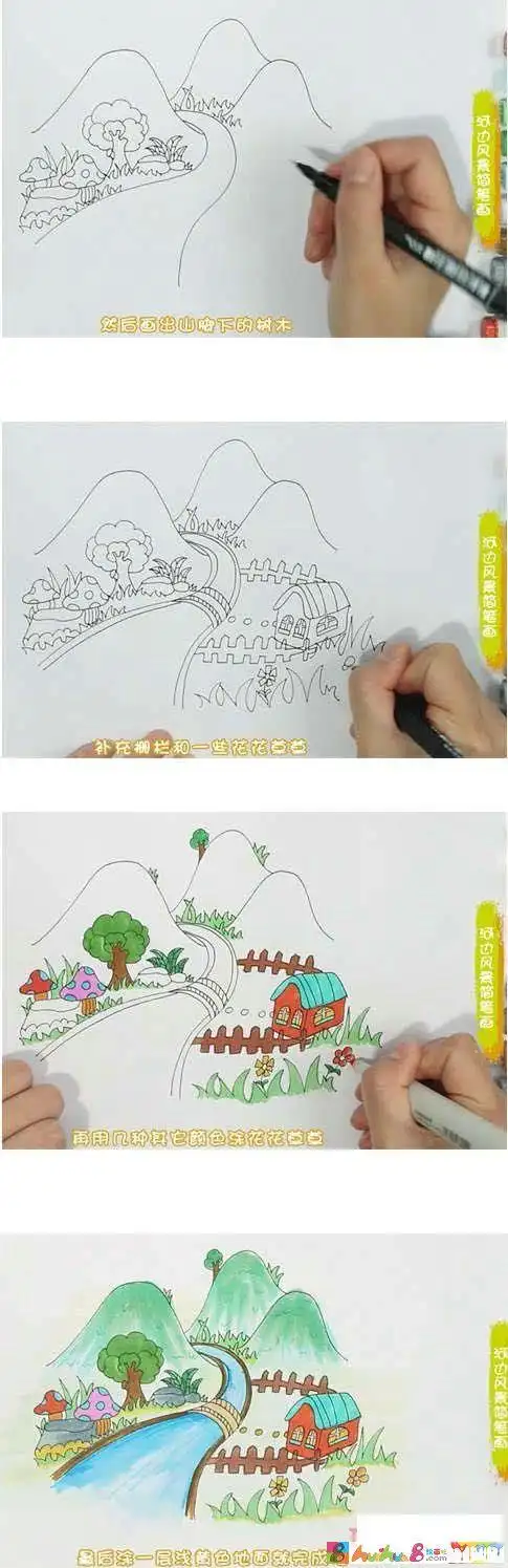 第2页大自然风景画三年级简笔画河