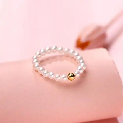 弹力手饰金珠小金18k小米粒编织戒指珍珠天然手饰