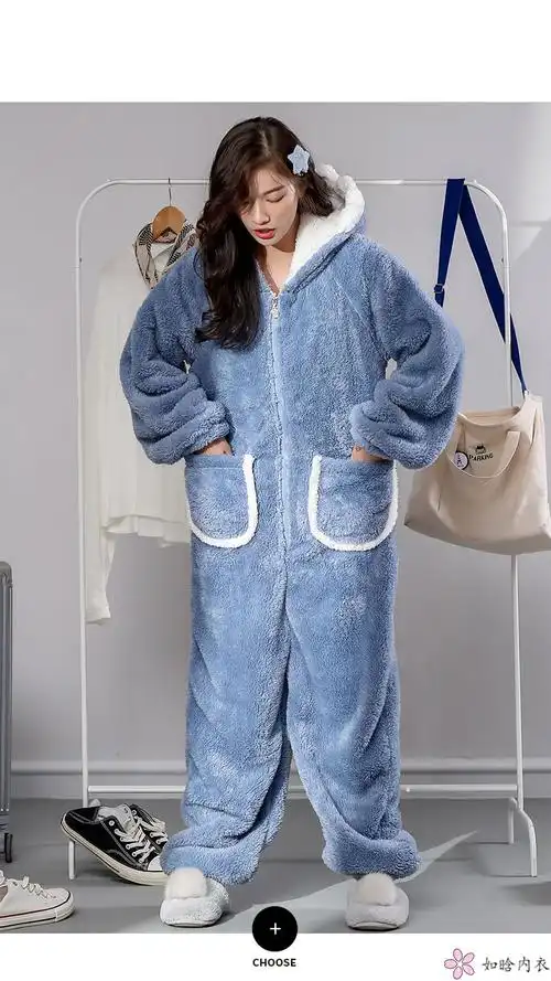 动物连体睡衣珊瑚绒睡衣女秋冬季连体卡通鲨鱼可爱甜美学生加厚法兰绒