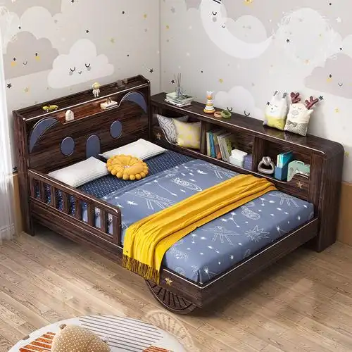 月影梳桐实木儿童床紫金檀木榻榻米床书架床一体卧室多功能储物单人