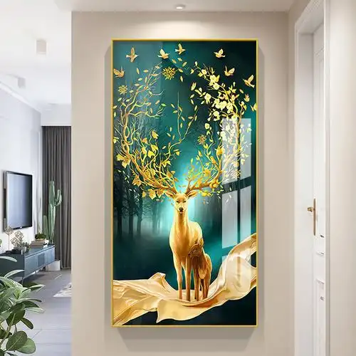 入户玄关装饰画走廊过道墙壁画竖版现代简约北欧客厅玄幻晶瓷挂画