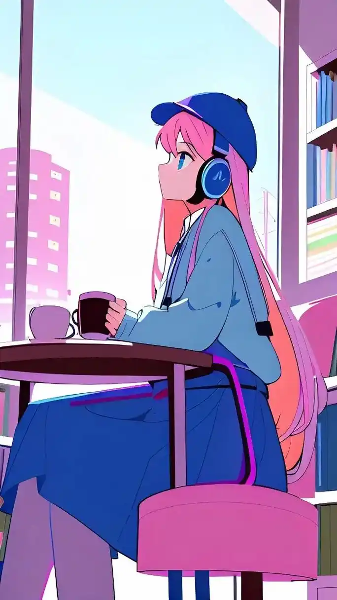 戴耳机的蓝衣少女.#ai绘画 #画画 #壁纸 #二次元 #少 - 抖音