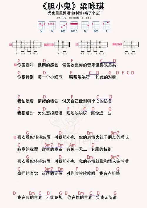 梁咏琪《胆小鬼》尤克里里谱