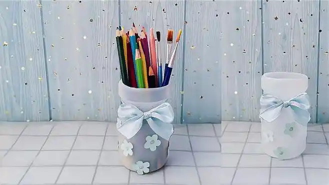 饮料瓶手工改造 制作小清新笔筒,新学期做一个来收纳自己的笔吧-生活