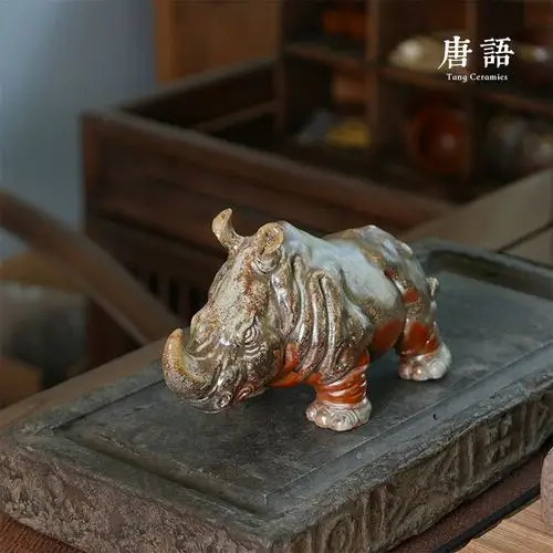 唐语柴烧 原矿陶泥无相茶宠 纯手工雕塑 无釉自然落灰禅意摆件