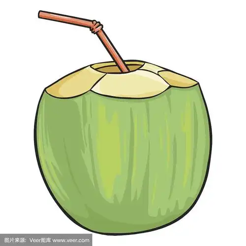 矢量卡通椰子鸡尾酒与吸管