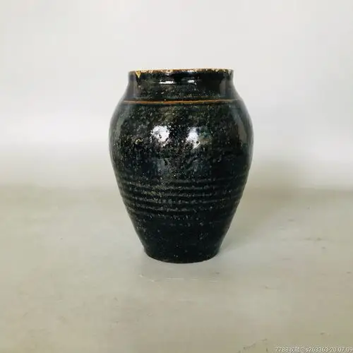 明代老黑釉螺旋纹插花瓶茶叶罐