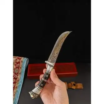 禧班威英吉沙小刀新疆手工刀收藏送礼靴子造型银柄银柄镶嵌牦牛角和