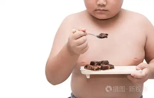 肥胖胖男孩吃 nama 巧克力上白色孤立