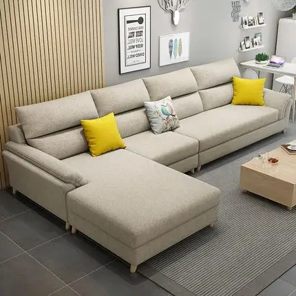 布艺沙发组合大小户型客厅整装家具 可拆洗现代简约转角u型沙发_7折