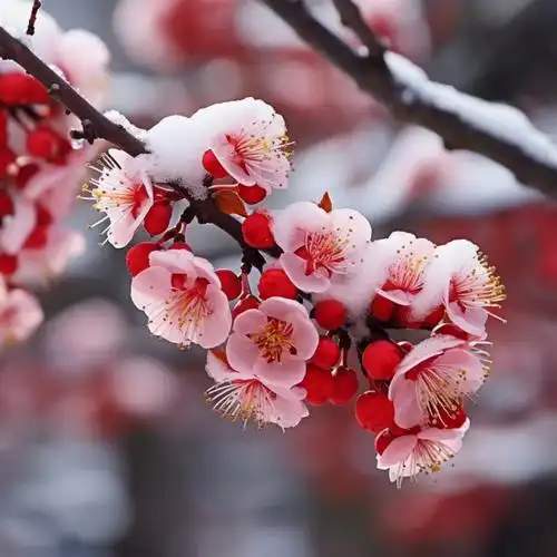 冰晶点点,高洁淡雅,岁月静好.梅花如隐士,静守寂寞.