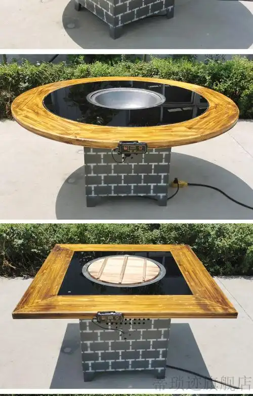 铁锅炖灶台电铁锅炖灶台桌柴火鸡灶台电陶炉商用饭店电磁炉火锅桌地锅